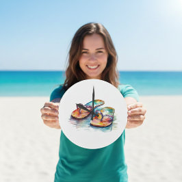 Reloj Redondo Grande brotes coloridos en una playa de color agua