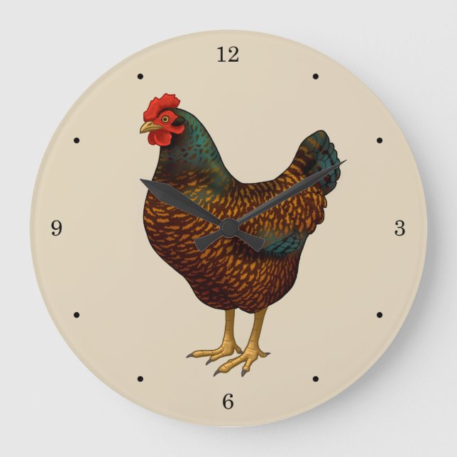 Reloj Redondo Grande Brown Barnevelder Hen Chicken (Anverso)