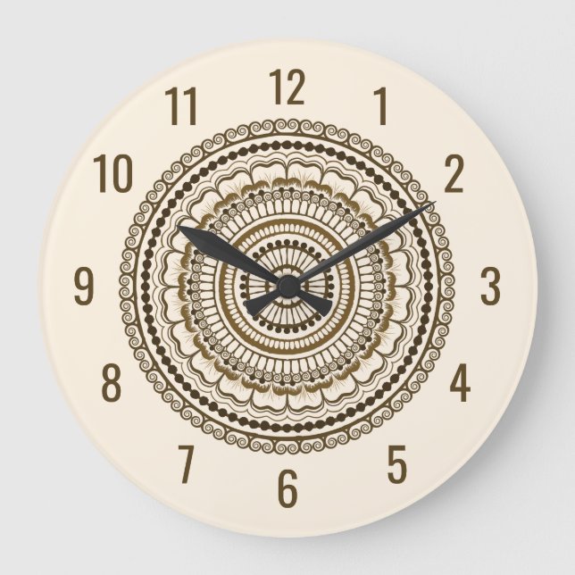 Reloj Redondo Grande Brown Earth Tones Henna Mandala (Anverso)