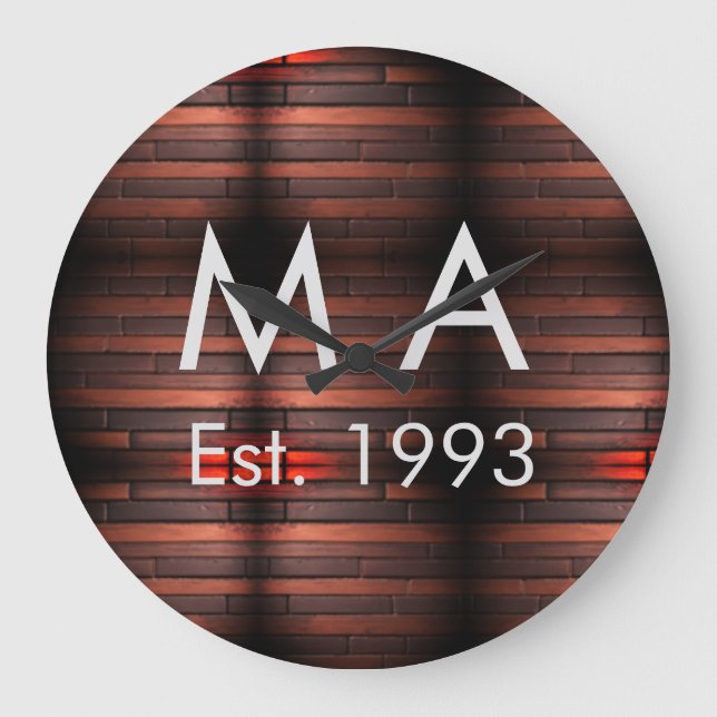 Reloj Redondo Grande Brown rustic brick stone add name letter year date (Anverso)