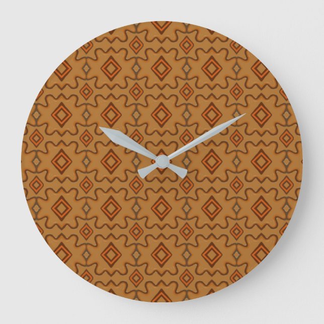 Reloj Redondo Grande Brown Southwestern Style Pattern  (Anverso)