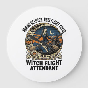 Reloj Redondo Grande Bruja azafata de Halloween escoba se rompió diseño