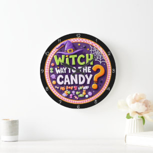 Reloj Redondo Grande Bruja Camino Al Caramelo De Halloween