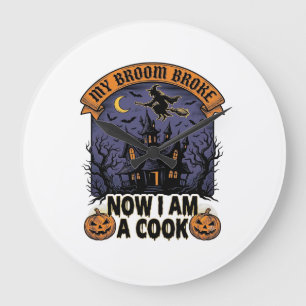 Reloj Redondo Grande Bruja Cocina Halloween Pun_1 de Escoba Rota