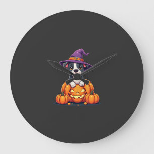 Reloj Redondo Grande Bruja De Calabaza Pitbull Divertida Perro De Hallo