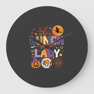 Reloj Redondo Grande Bruja de Cocina de Dama del Almuerzo de Halloween