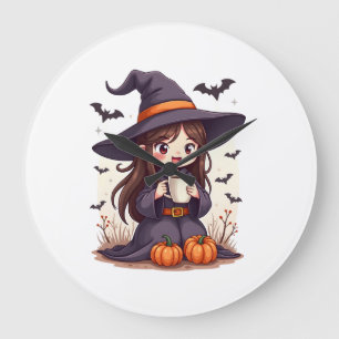 Reloj Redondo Grande Bruja de Especias de Calabaza � Camisa de café de