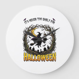 Reloj Redondo Grande Bruja de Halloween Caldero Luna Cementerio Árbol R