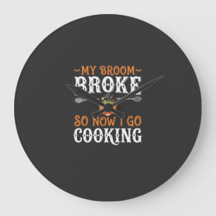Reloj Redondo Grande Bruja de Halloween Cocina Escoba Rota Diseño_1