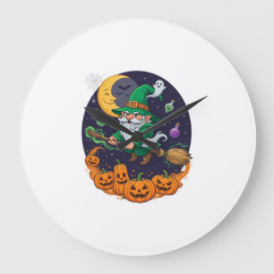 Reloj Redondo Grande Bruja de Halloween Gnome Escoba Calabazas Luna