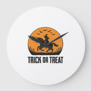 Reloj Redondo Grande Bruja de Halloween Truco o Trato Luna Vintage_1