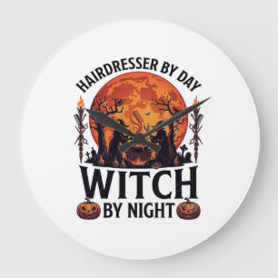 Reloj Redondo Grande Bruja de la noche del día de peluquería Halloween