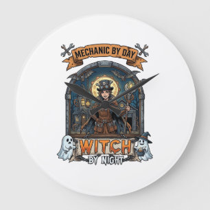 Reloj Redondo Grande Bruja de la noche del día mecánico Mujer Steampunk