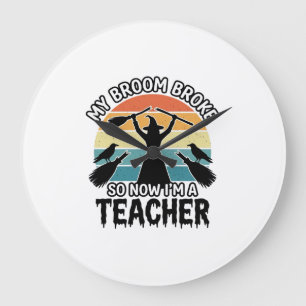 Reloj Redondo Grande Bruja Divertida Maestra Escoba Rota Diseño de Hall