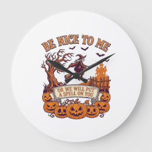 Reloj Redondo Grande Bruja Escoba Calabazas Halloween_1