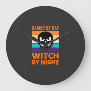 Reloj Redondo Grande Bruja Jugadora Calavera Retro Halloween