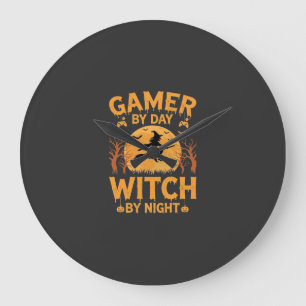 Reloj Redondo Grande Bruja Jugadora Diseño de Halloween para Juegos