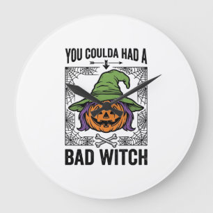 Reloj Redondo Grande Bruja Mala Halloween Divertido Calabaza Bruja_1