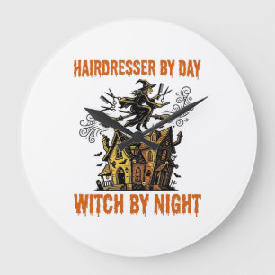 Reloj Redondo Grande Bruja Peluquera Camiseta Vintage Salón Halloween_1