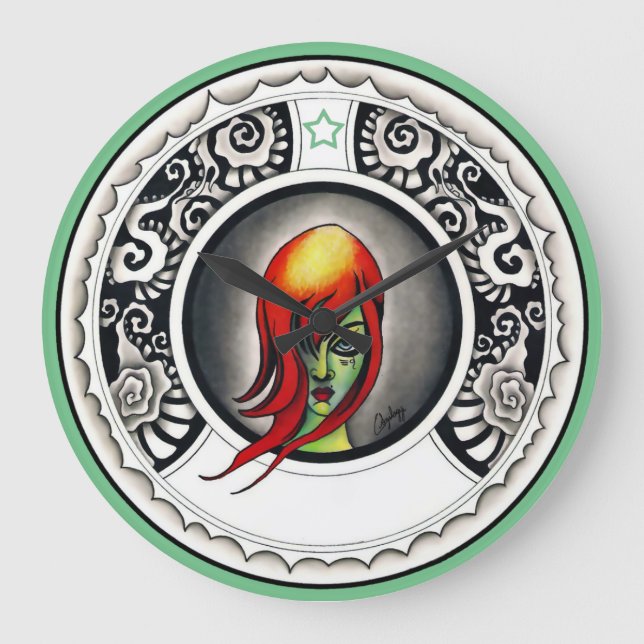 Reloj Redondo Grande Bruja verde (Anverso)