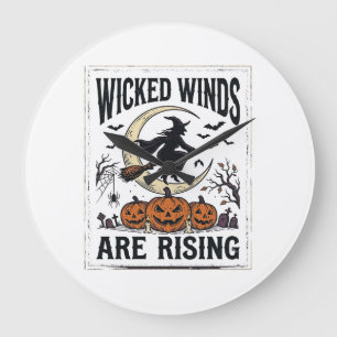Reloj Redondo Grande Bruja Vintage Halloween Escoba Calabaza Luna Ar