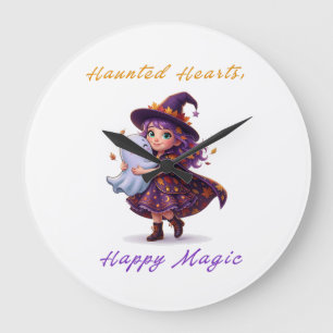 Reloj Redondo Grande Bruja y amigas Boo lindas Halloween Magia