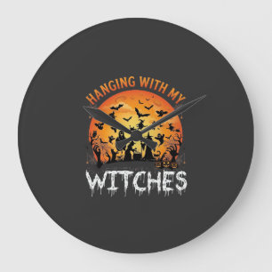 Reloj Redondo Grande Brujas Colgantes Luna de Halloween Murciélagos Cal