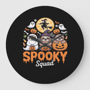 Reloj Redondo Grande Brujas de Halloween espeluznantes Sloths divertido