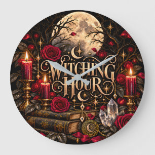 Reloj Redondo Grande Brujas de Halloween Hora Gótica Lunas Rosas