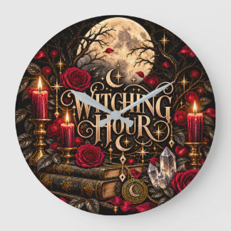 Reloj Redondo Grande Brujas de Halloween Hora Gótica Lunas Rosas