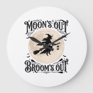 Reloj Redondo Grande Brujas de Halloween Lunas Fuera Escobas Fuera