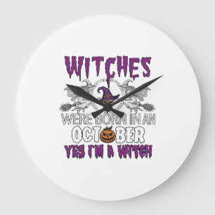 Reloj Redondo Grande Brujas Octubre Halloween Calavera Sombrero de Bruj
