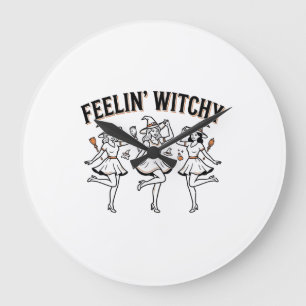 Reloj Redondo Grande Brujas Retro de Halloween Sintiéndose Brujas