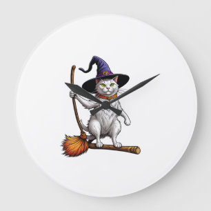 Reloj Redondo Grande Brujo Gato Halloween Bruja Místico Amantes de Gato