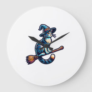 Reloj Redondo Grande Brujo Gato Halloween Bruja Místico Amantes de Gato
