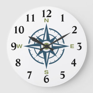 Reloj Redondo Grande Brújula de diseño de Rosa azul