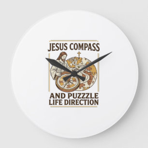 Reloj Redondo Grande Brújula de Jesús y rompecabezas Dirección de la vi