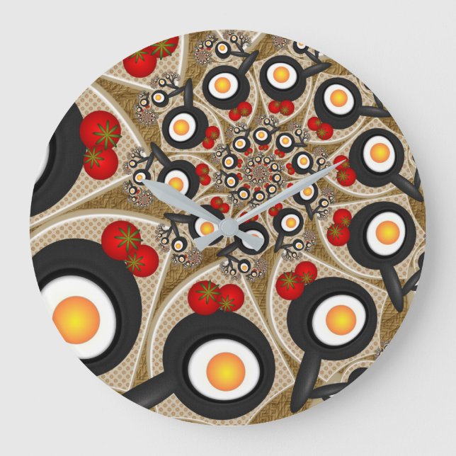 Reloj Redondo Grande Brunch Fractal Art Graciosa Comida, Tomates, Huevo (Anverso)