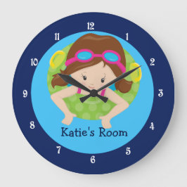Reloj Redondo Grande Brunette Swim Team Chicas Dormitorio Personalizado