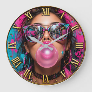 Reloj Redondo Grande Bubble Gum Queen Luxury Fashion Woman Portrait
