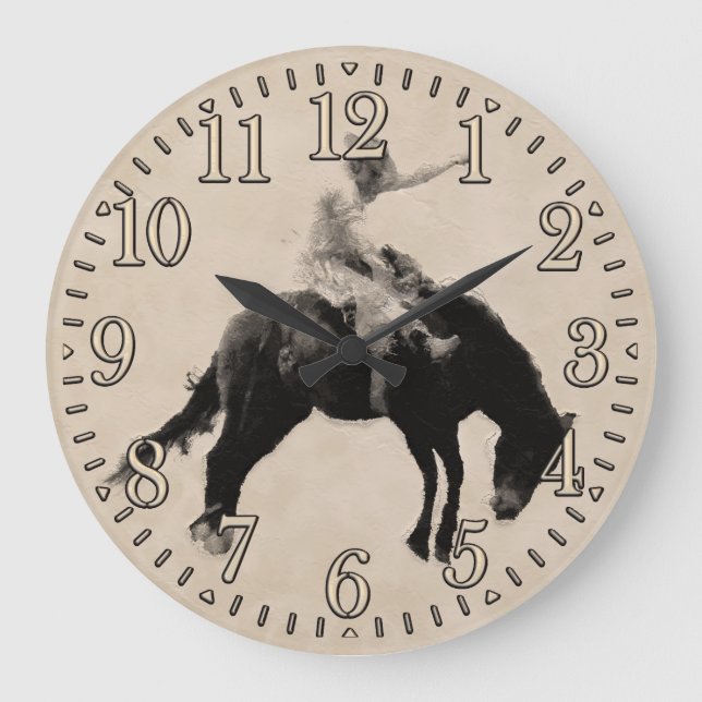 Reloj Redondo Grande Bucking Bronco Rodeo Cowboy (Anverso)