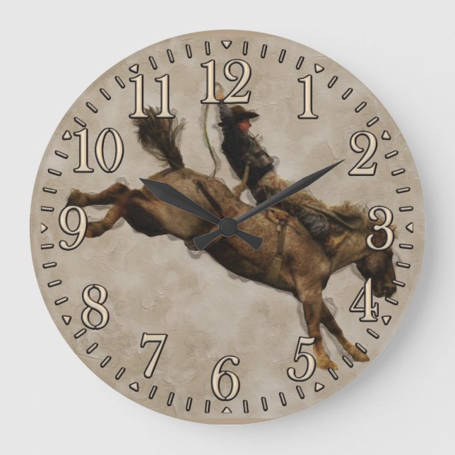 Reloj Redondo Grande Bucking Bronco Rodeo Cowboy (Anverso)