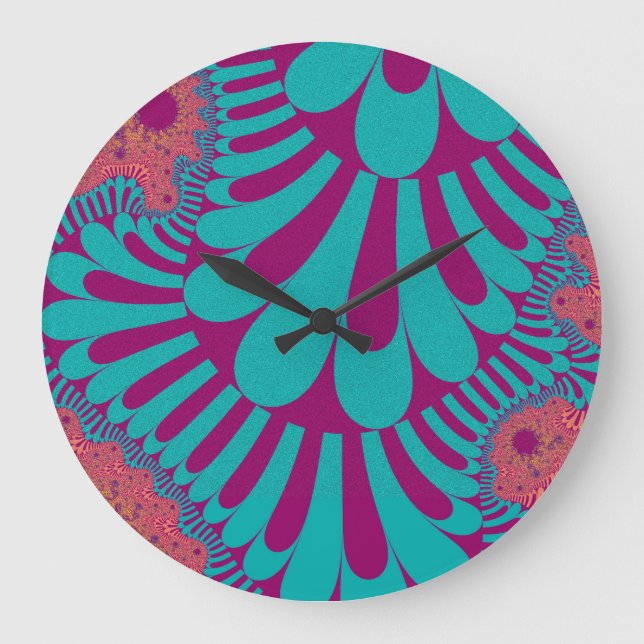 Reloj Redondo Grande Bucle Verde azulado y Naranja (Anverso)