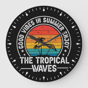 Reloj Redondo Grande Buenas Vibraciones Olas Tropicales de Verano-64107
