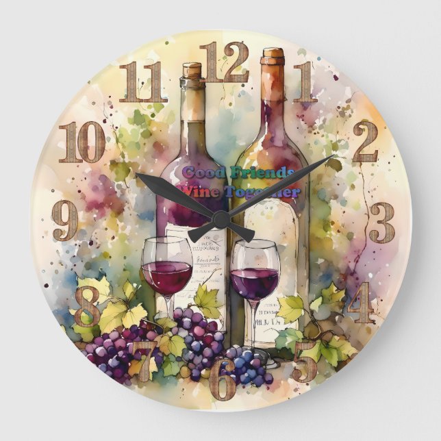 Reloj Redondo Grande Buenos Amigos Vino Juntos (Anverso)