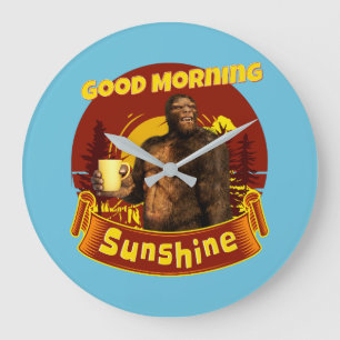 Reloj Redondo Grande Buenos días Sunshine Funny Bigfoot