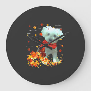 Reloj Redondo Grande Bufanda de Otoño de Poochon - Hojas de Otoño de Pe