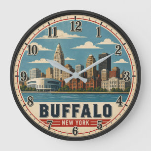 Reloj Redondo Grande Buffalo New York Skyline
