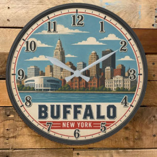 Reloj Redondo Grande Buffalo New York Skyline