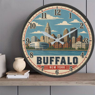 Reloj Redondo Grande Buffalo New York Skyline